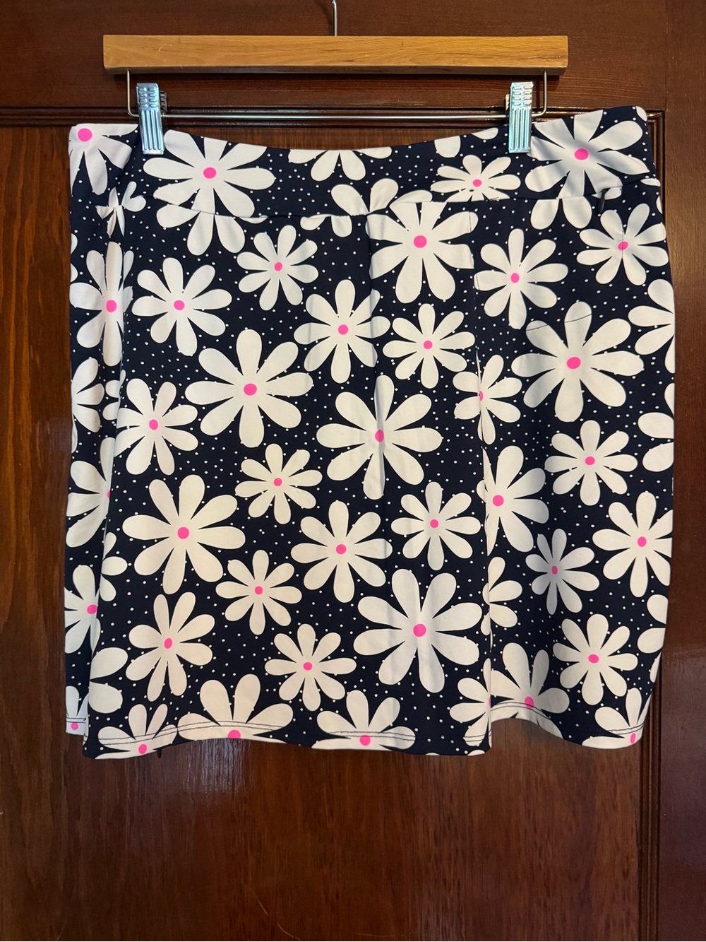 Lulu-B Navy Mini Skirt with White Daisy Print and Pink Centers